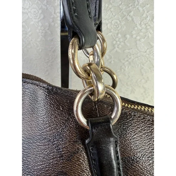 Coach Kelsey Signature Black Canvas Double Handles Zipper Satchel Bag - Picture 15 of 17